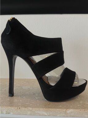 Black Suede High Heel Platform Sandal - Women
